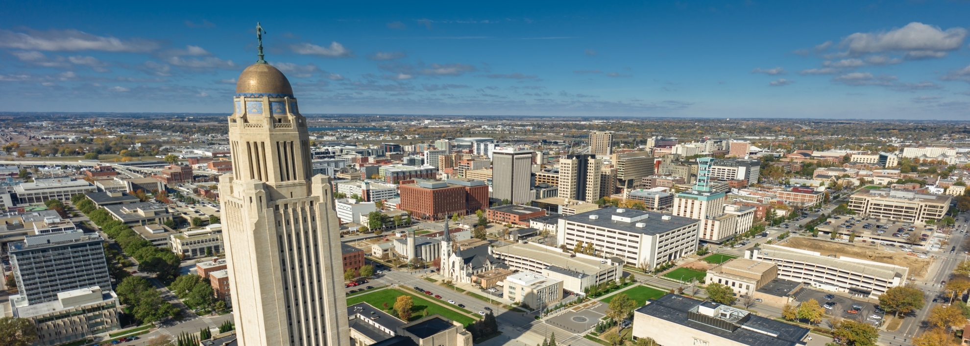 High Angle Shot of Nebraska State Capitol on Fall Day
